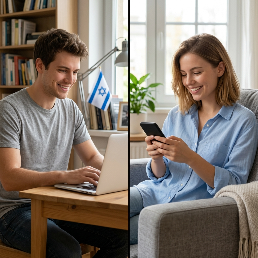 Couple practicing separately on laptops